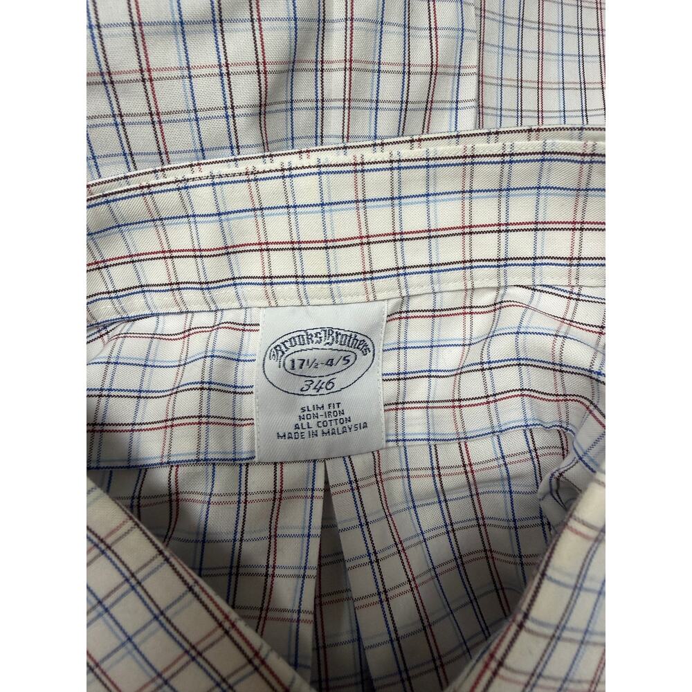 Brooks Brothers 346 Mens Dress Shirt 17.5 34/35 Slim Fit Plaid Cotton Button Up - Picture 9 of 11